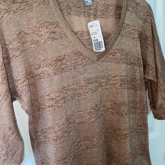 NWT Women’s Forever 21 sheer glittery V Neck top in Bronze size M - Picture 7 of 9